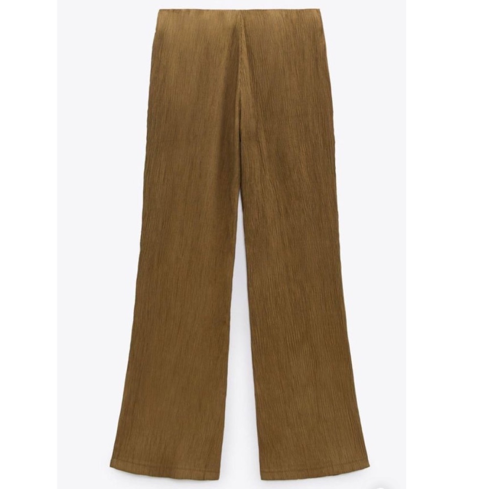 Zara khaki olive green high rise wrinkle effect full length pants NWT